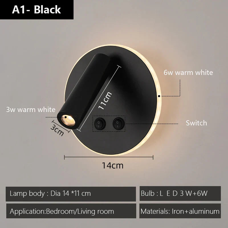 Rotatable Wall Lamp Black Bronze Modern Study LED Wall Sconce Reading Spotlights