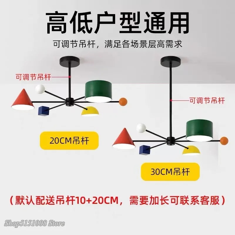 Modern Macaron LED Chandelier: Kids Room Decor, Indoor Hanging Light Fixtures