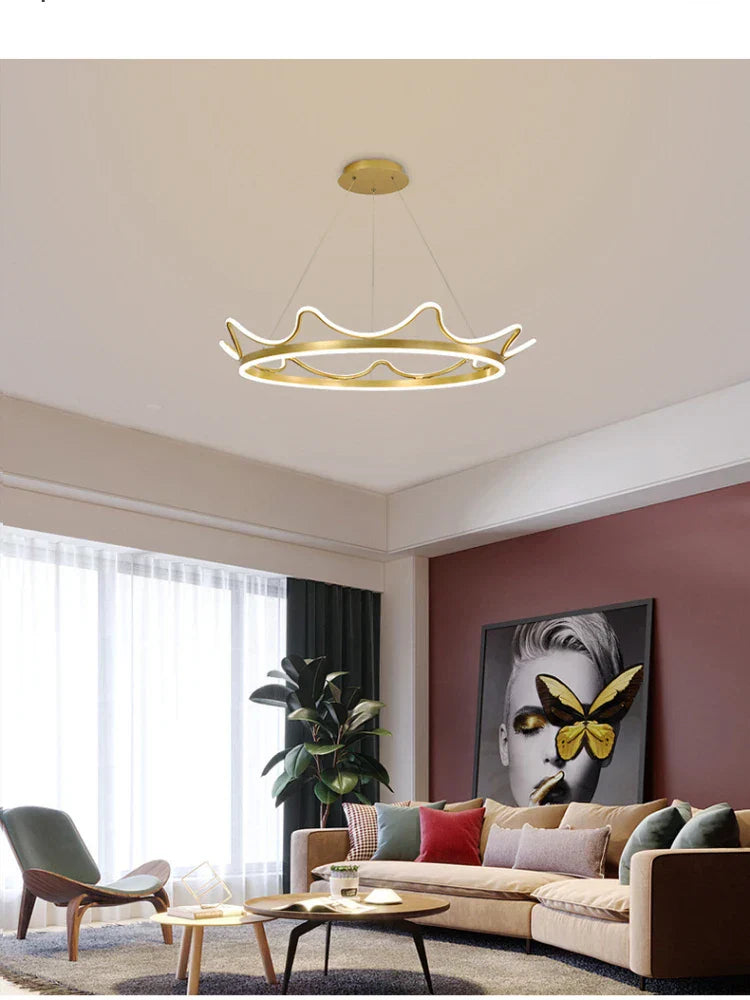 Crown Design Gold Chandelier for Living Room Kids Bedroom