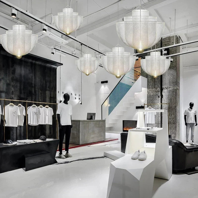 Meshmatics Birdcage Chandelier: Modern Dimmable Pendant Light in Golden & Silver