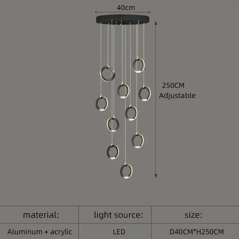 Aluminum LED Chandelier Crystal Round Hanging Lamps Luxury Staircase Lighting Fixtures