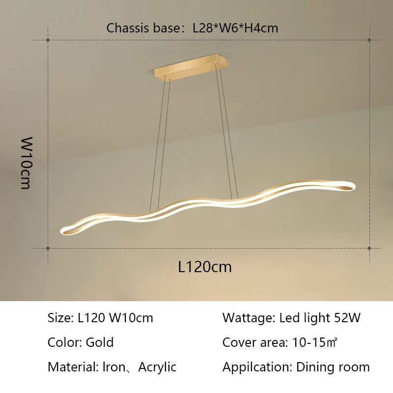 Modern Wave LED Chandelier for Dining Room and Bar Lighting