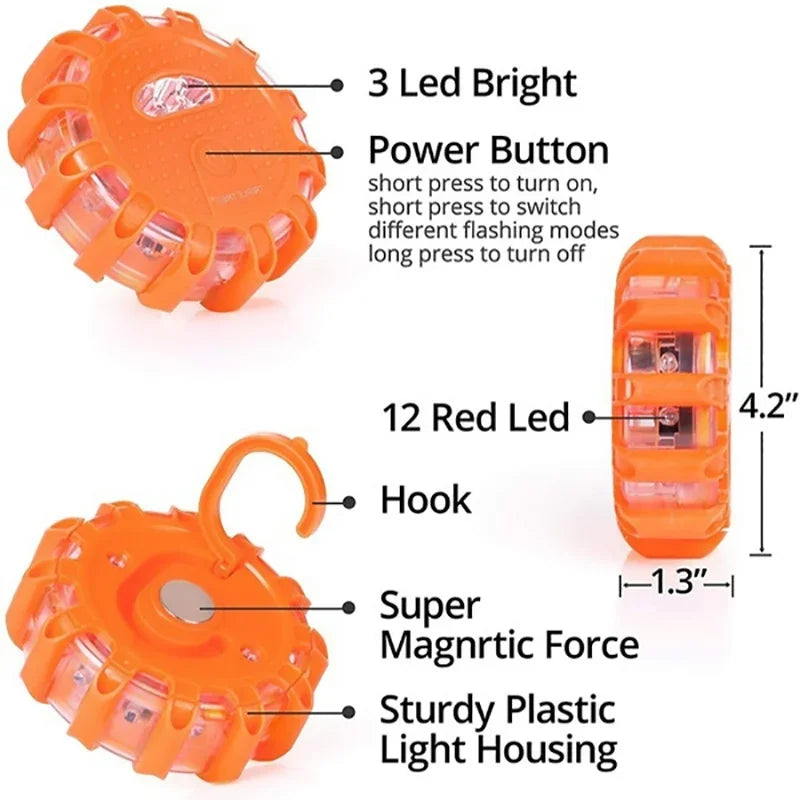 LED Safety Flare Emergency Flashing Strobe Light - 9 Modes - Portable & Rechargeable
