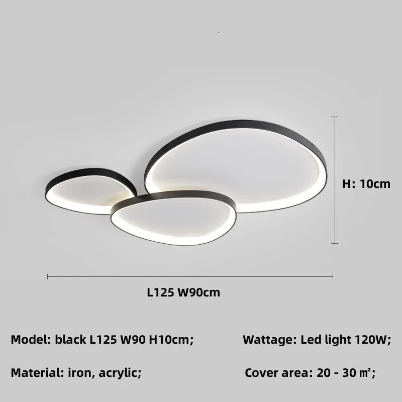 Nordic LED Ceiling Chandelier, Dimmable Black Stone Design for Living Room and Bedroom