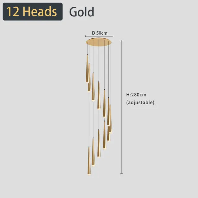 Black LED Ceiling Chandelier: Stylish Staircase Lighting for Home Decor & Living Room