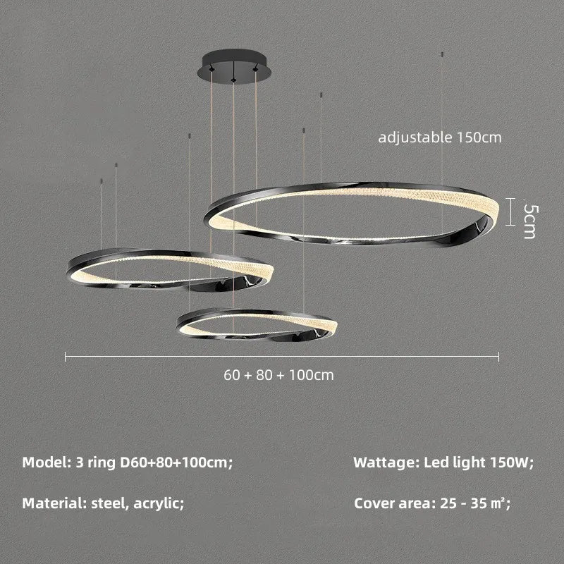 Modern Steel Dimmable LED Chandelier: Remote Control Stair Lustre Pendant Lights
