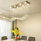 LED Crystal Chandelier Chrome Finish Modern Wave Art Decor Suspension Light