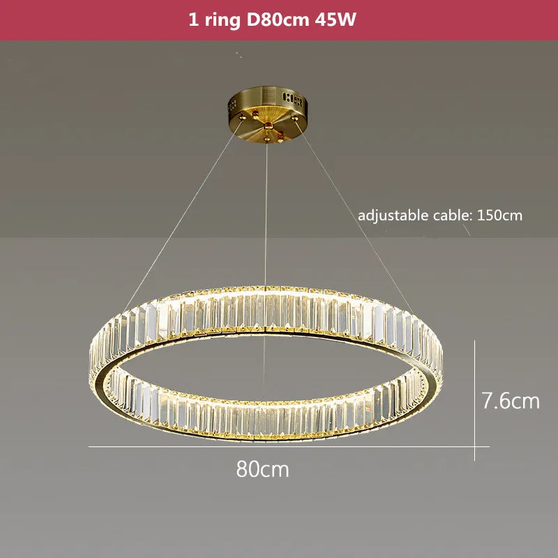 Luxury Gold Steel Crystal Chandelier Pendant Lights - Remote Control Dimmable Fixture