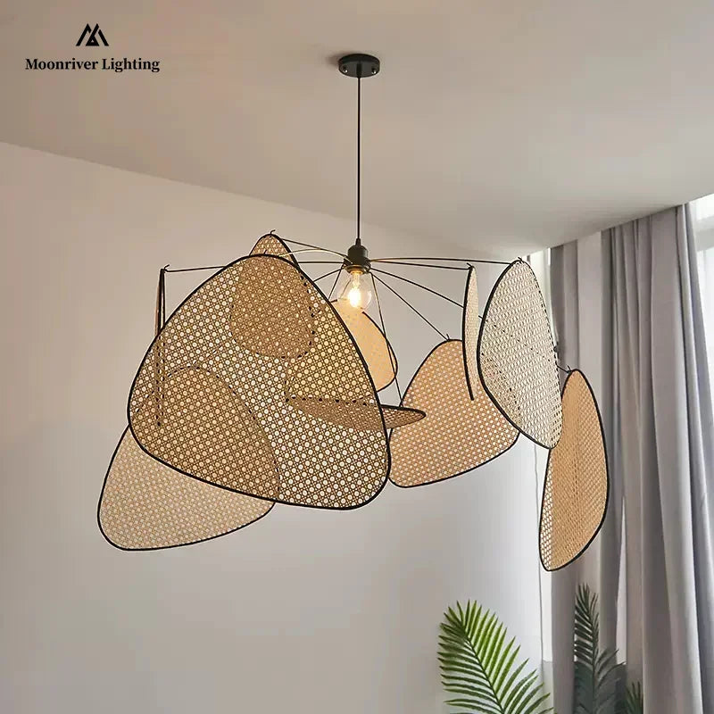 Petals Wicker Chandelier: Japanese Style Pendant Lights for Living Room