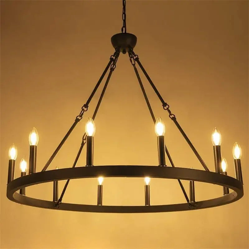 Modern Retro Round LED Pendant Lights - Black Ceiling Chandelier for Living Room and Restaurant