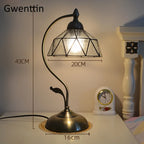 Mediterranean Tiffany Stained Glass Table Lamp LED Living Room Bedroom Vintage Fixtures