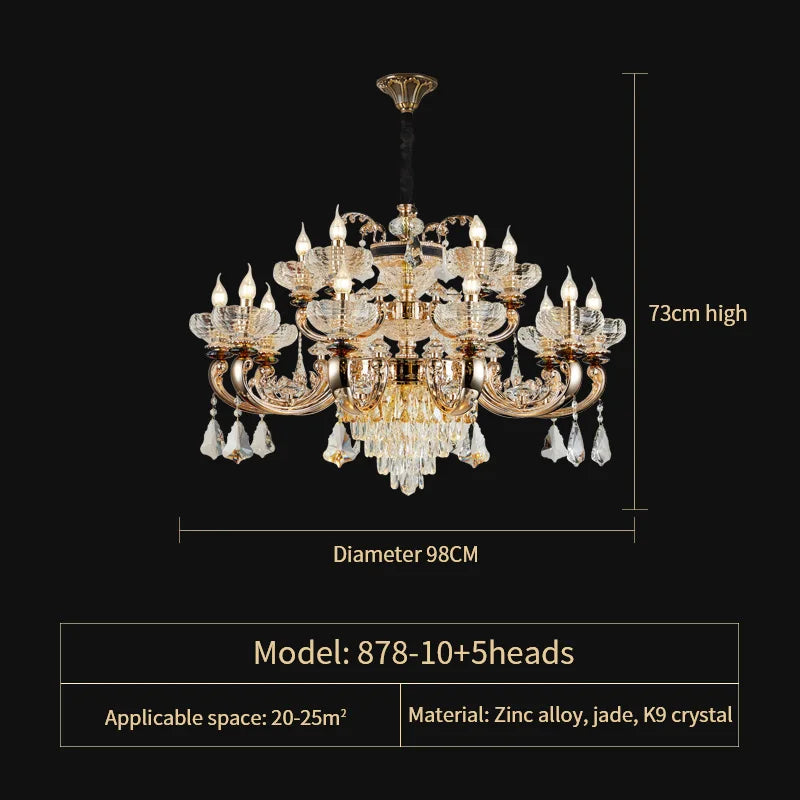 Jade Crystal Chandelier: Elegant European Living Room Lamp