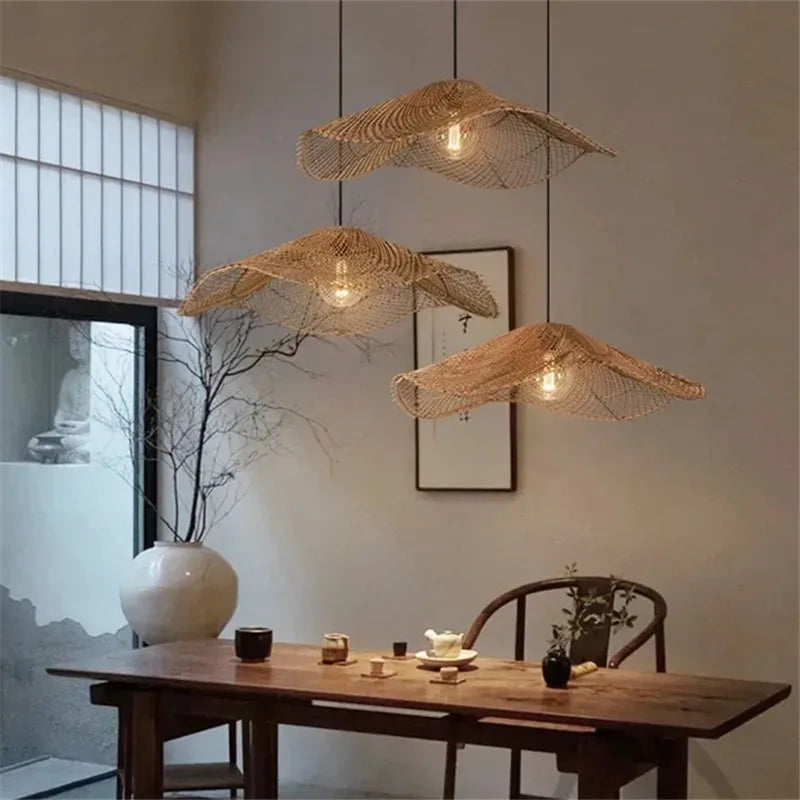 Woven Rattan Chandelier: Japanese Decorative Hanging Lamp for Hotel, Restaurant, Dinning Room