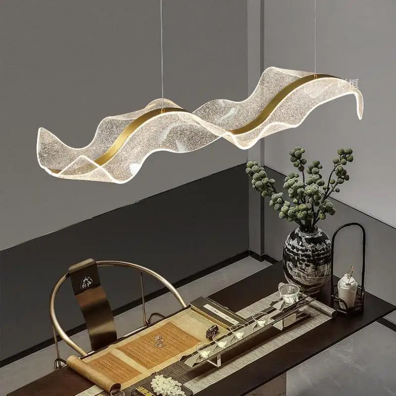 Acrylic Ribbon LED Pendant Chandelier - Designer Dining Room Hanging Lamp