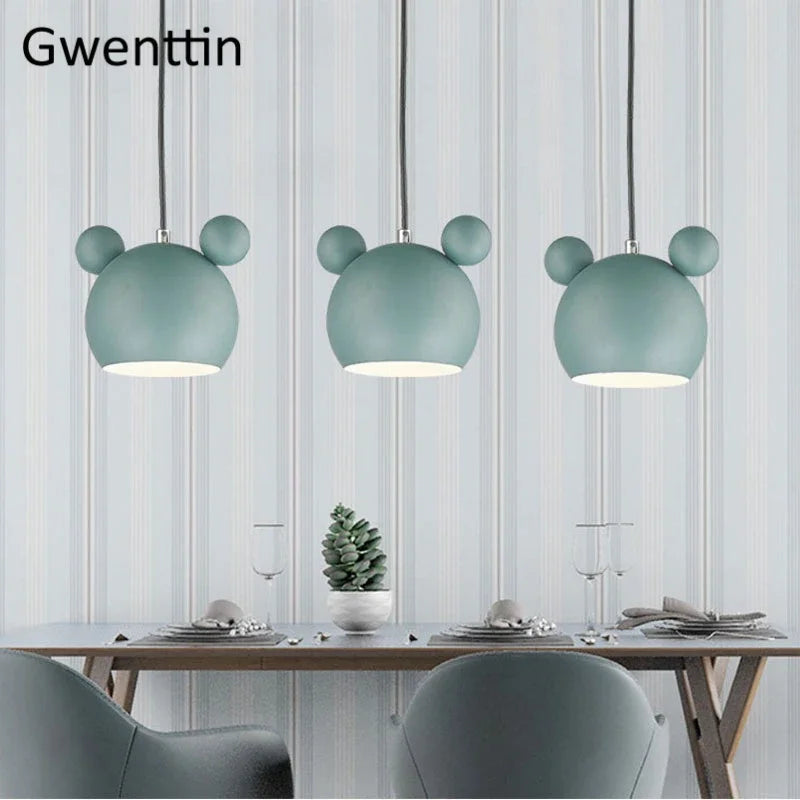 Cartoon Mouse Pendant Light: Nordic Iron Hanging Lamp for Children's Room, LED Lighting Fixtures
