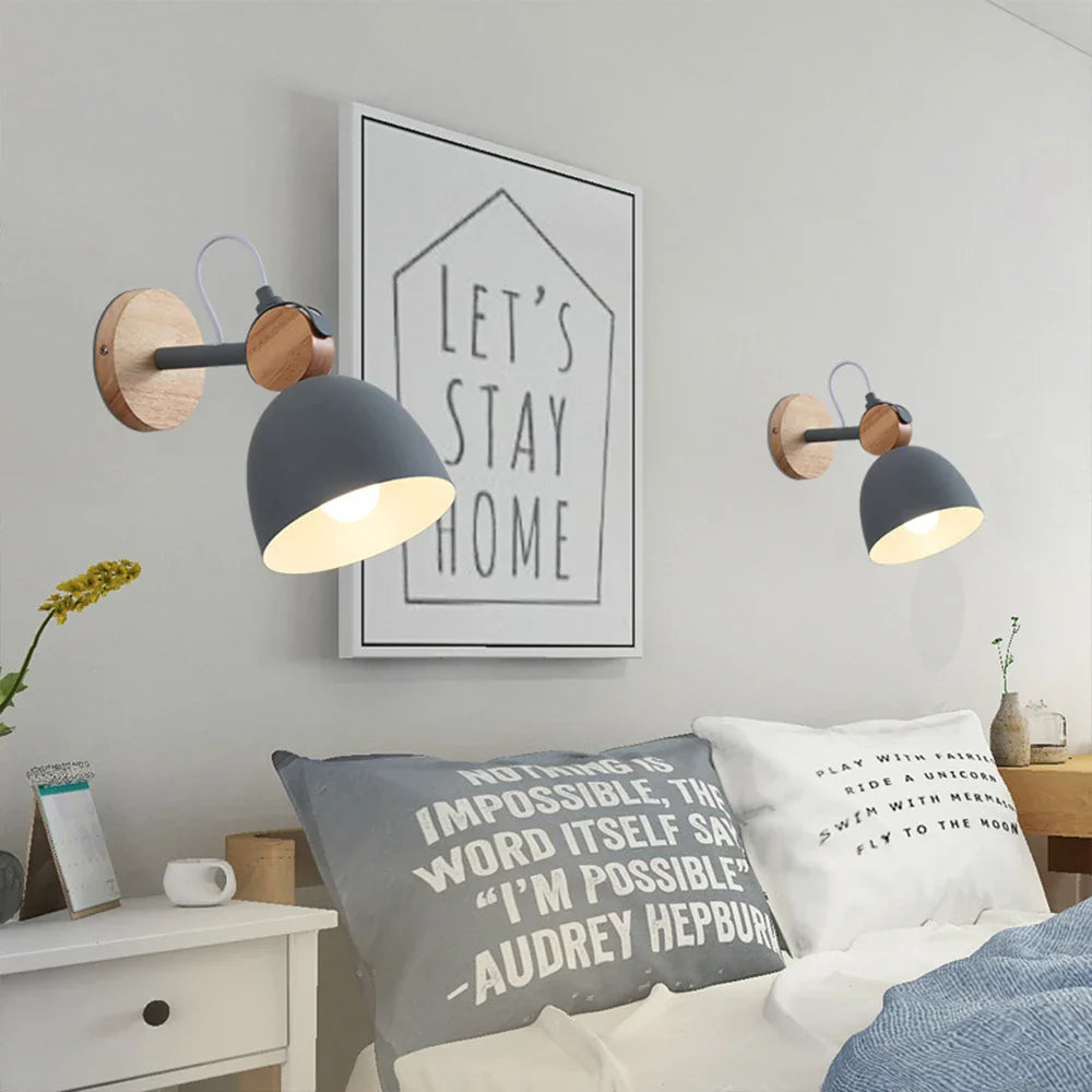 Wooden Wall Sconce Nordic Bedside Lamp E27 Modern LED Light for Home Indoor