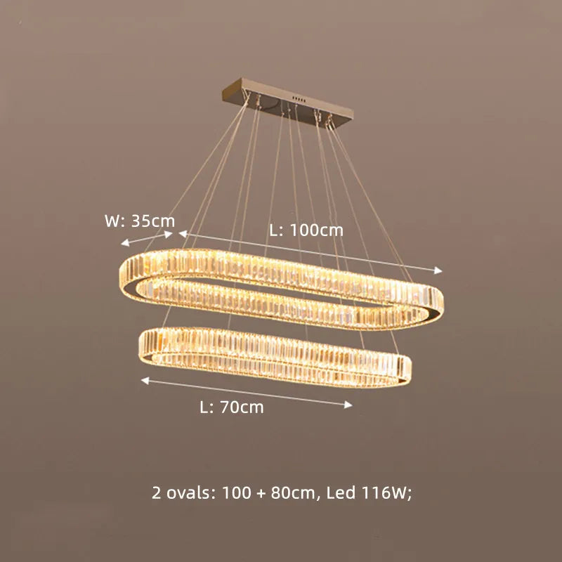 Luxury Oval Crystal Chandelier Pendant Light Suspend Lamp
