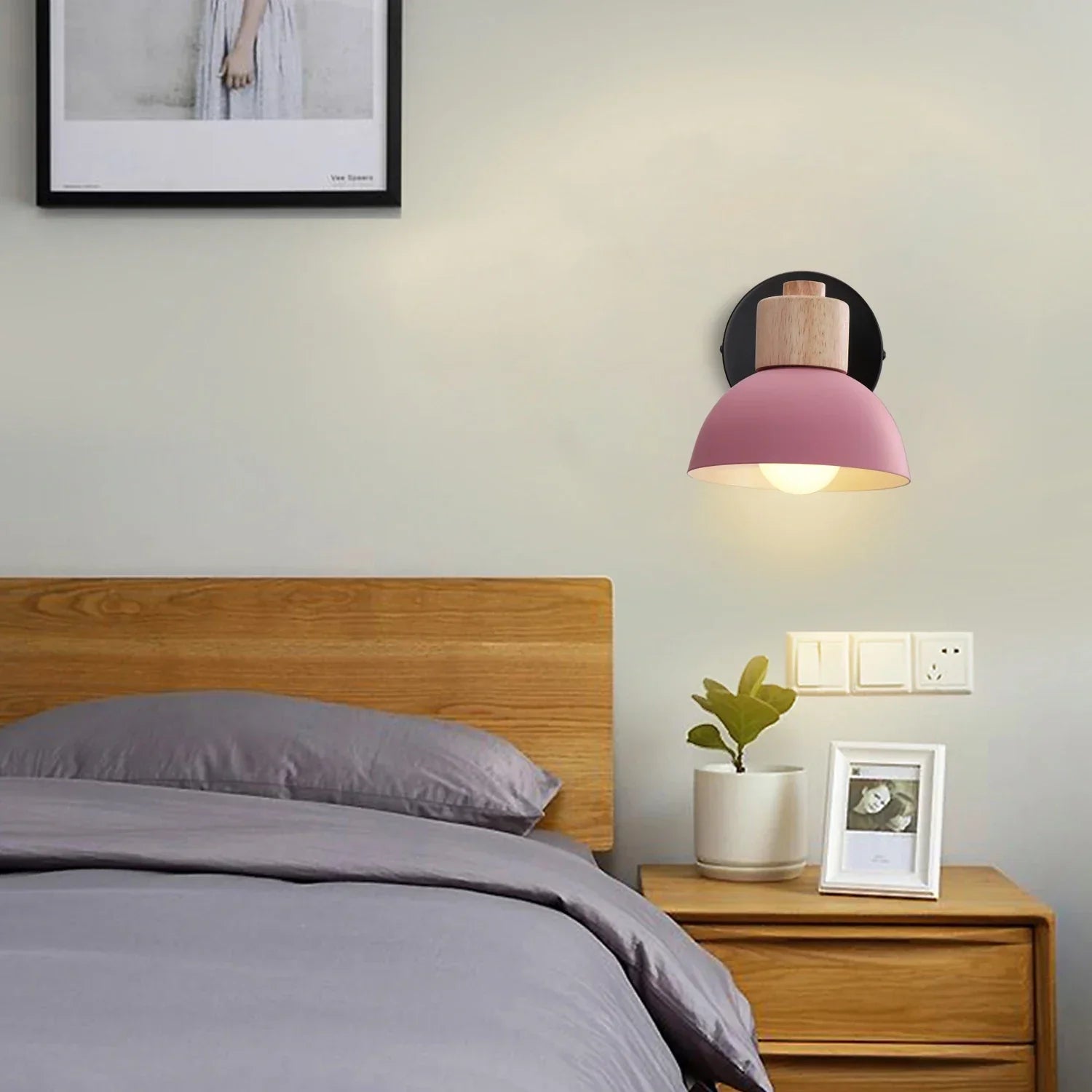 Modern Nordic Wood Wall Lamp Sconce Light LED Indoor Lighting Bedroom Living Room
