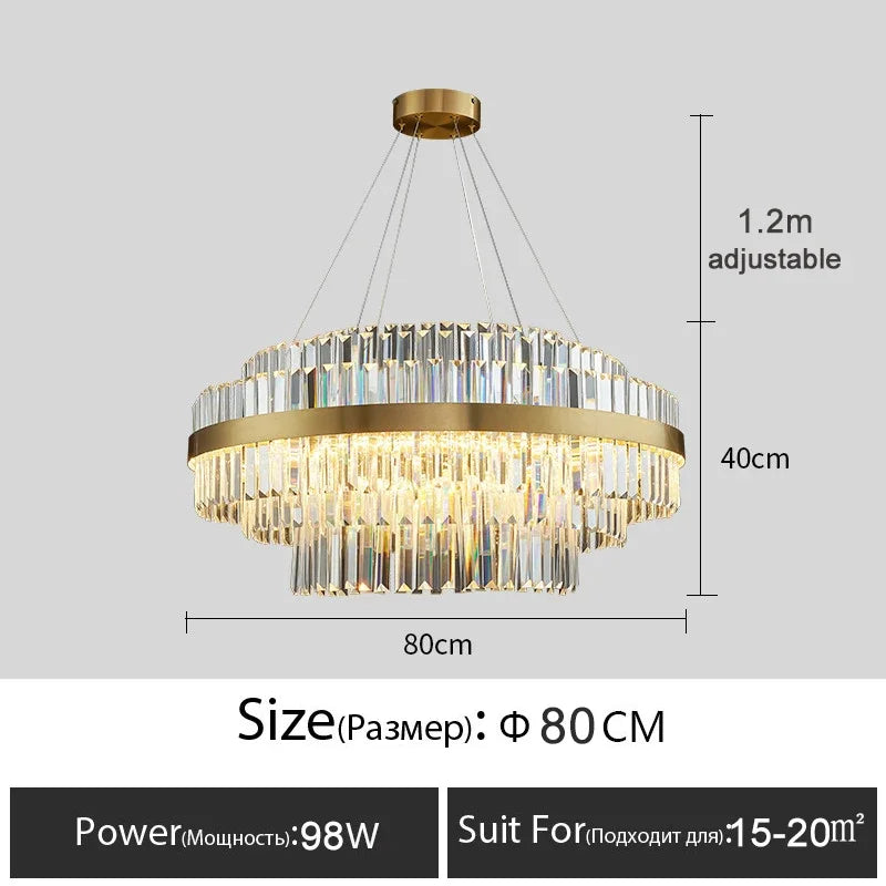 Luxury Crystal Golden Gloss LED Ceiling Chandelier for Dining & Living Room