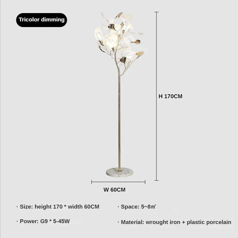 Nordic Ginkgo Leaf Living Room Floor Lamp - Modern Bedroom Night Light