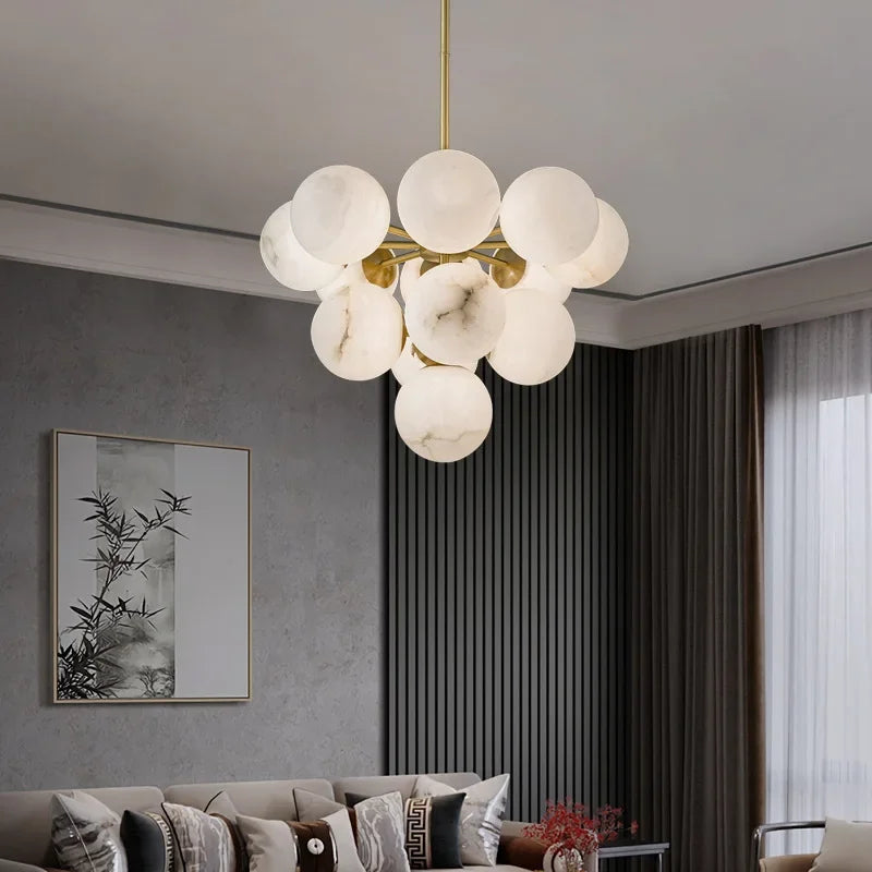 Copper Marble Pendant Light: Modern LED Hanging Lamp for Dining Room