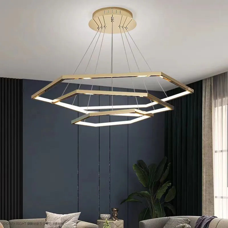 Modern Luxury Hexagon LED Pendant Chandelier for Living Room and Bedroom