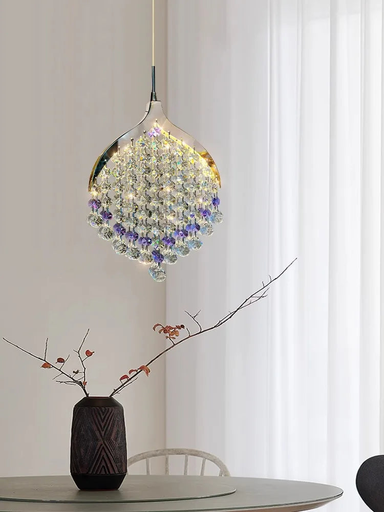 Purple Crystal Chandeliers: Minimalist Restaurant Bedroom Pendant Lamp