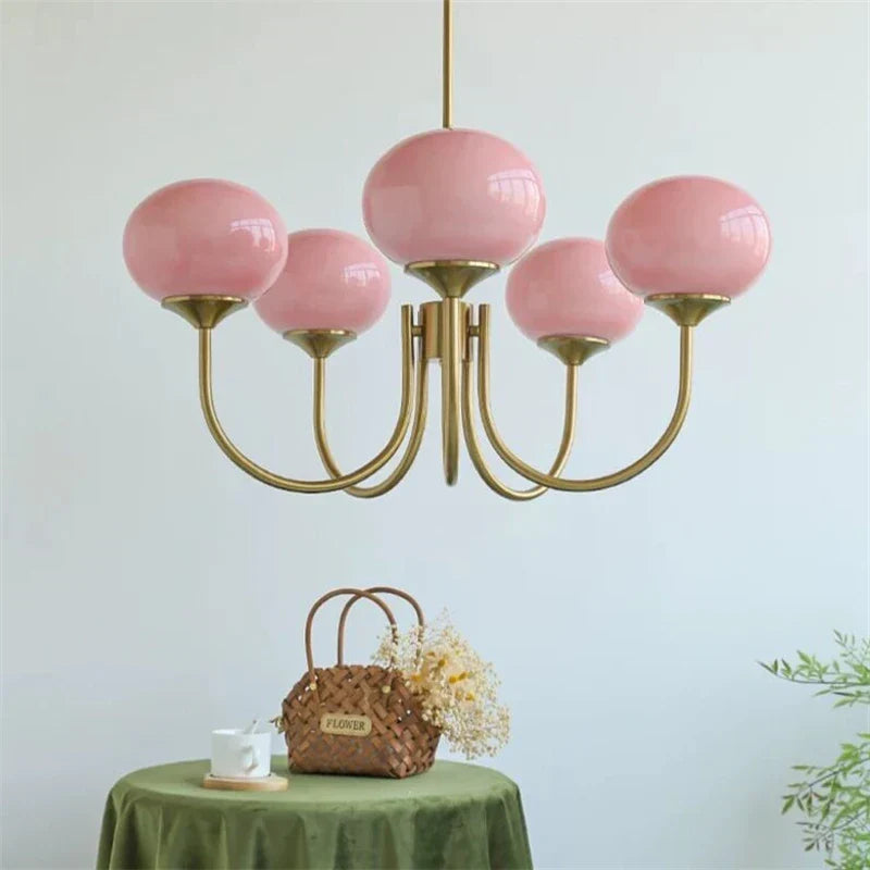 Modern Pink White Glass Ball Pendant Chandelier Cream Stylish Lighting