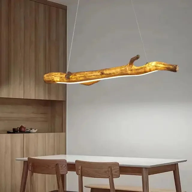 Resin Branches Pendant Lights: Simulated Wood Color LED Hanging Lamp for Indoor Decor