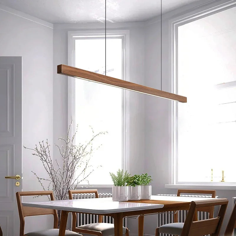 Black Walnut Dining Pendant Light: Simple Log Strip Design for Dining Room, Office