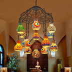 Turkish Mosaic Chandelier: Colorful Stained Glass Pendant Lamp