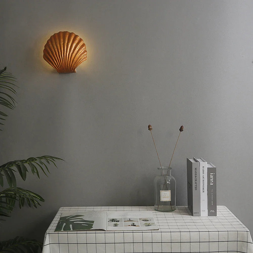 Modern Sea Shell LED Wall Lamps Resin Lampshade Indoor Lighting for Bedroom and Living Room