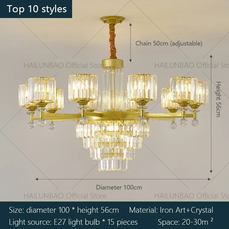 Crystal Chandelier: Elegant Light Luxury Villa Bedroom Living Room Lamp