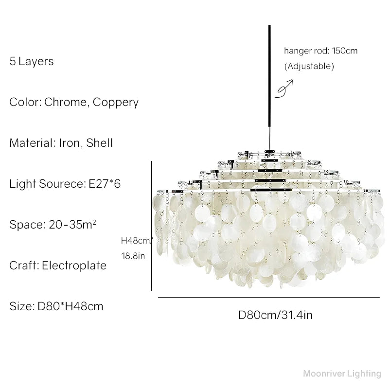Aeolian Bells Shell Chandelier for Mediterranean Living Room, Shop, Bar, and Restaurant