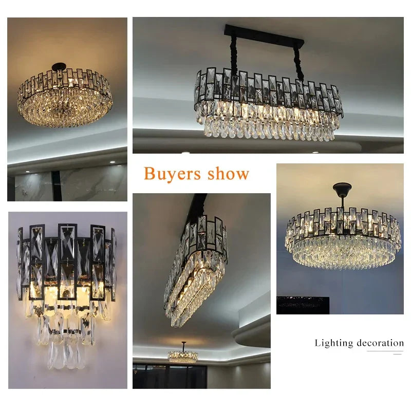Black Crystal LED Chandelier for Living Room, Dining Room, Kitchen, Bedroom