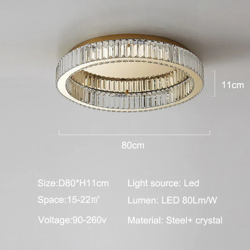 Luxury Gold Crystal Ceiling Light Ring LED Glossy Indoor Living Room Lighting