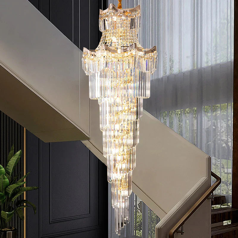 Crystal Duplex Chandelier: Luxury Living & Stair Lamp for Loft Apartment & Villa