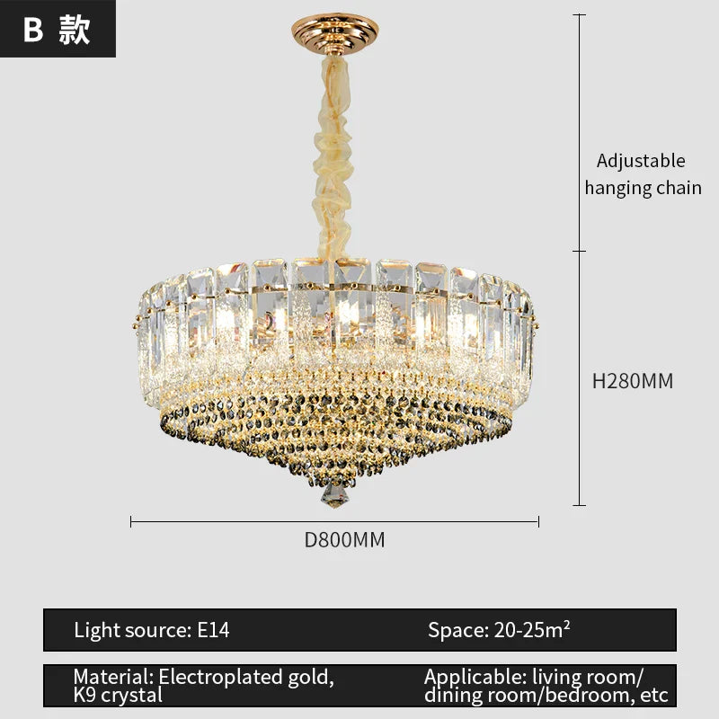 Crystal Duplex Villa Chandelier Hall Light - Luxe Living Room Middle Floor Lamp