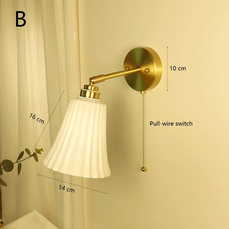 Retro Brass Wall Sconce - Luxury Bedroom Ceramic Wall Light