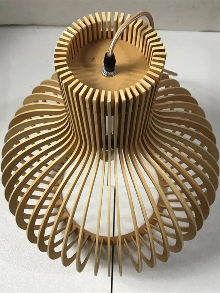 Black White Wood Cage Pendant Light for Living Room