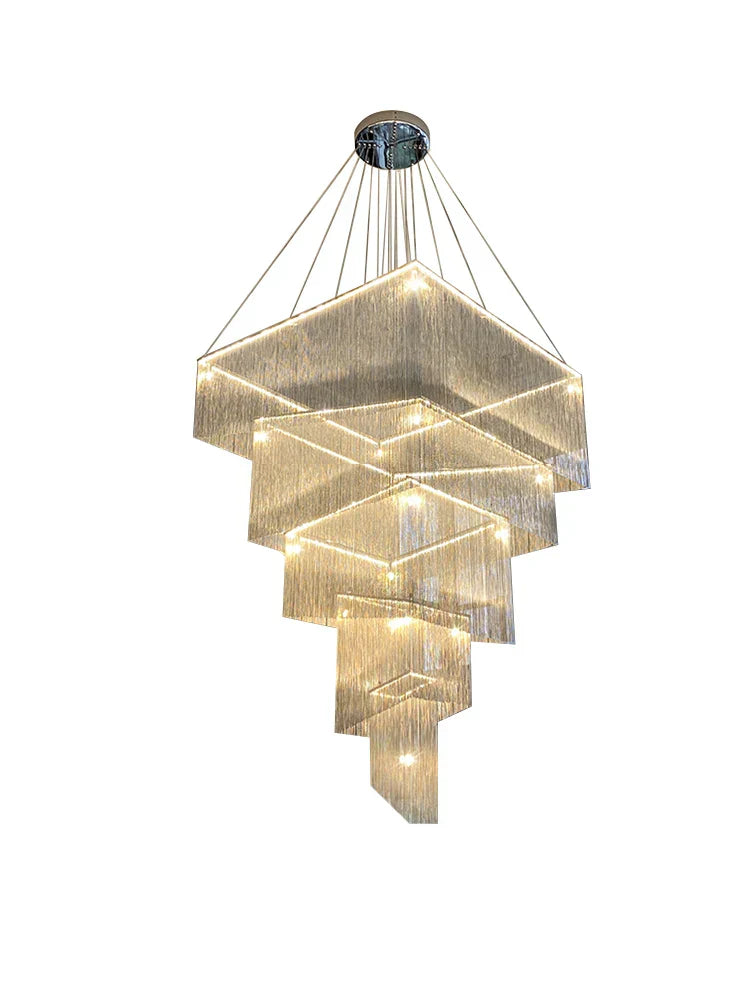 Modern Aluminum Chain Tassel Chandelier for Living Room Hotel, Artistic Large Size