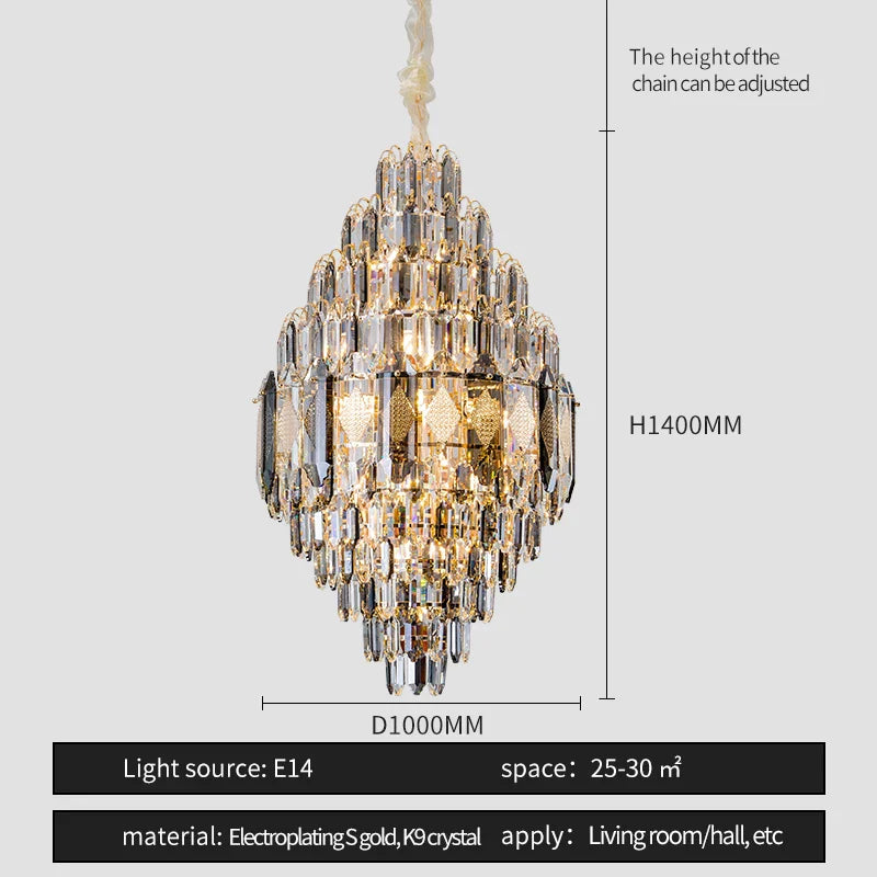 Crystal Pendant Lamp: Nordic Modern Luxury for Villa, Hotel, and Living Room
