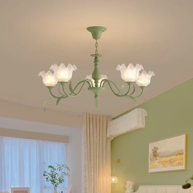 Lily Of The Valley Glass Chandelier Light: Modern Cream Wind Lamp for Living Room & Bedroom