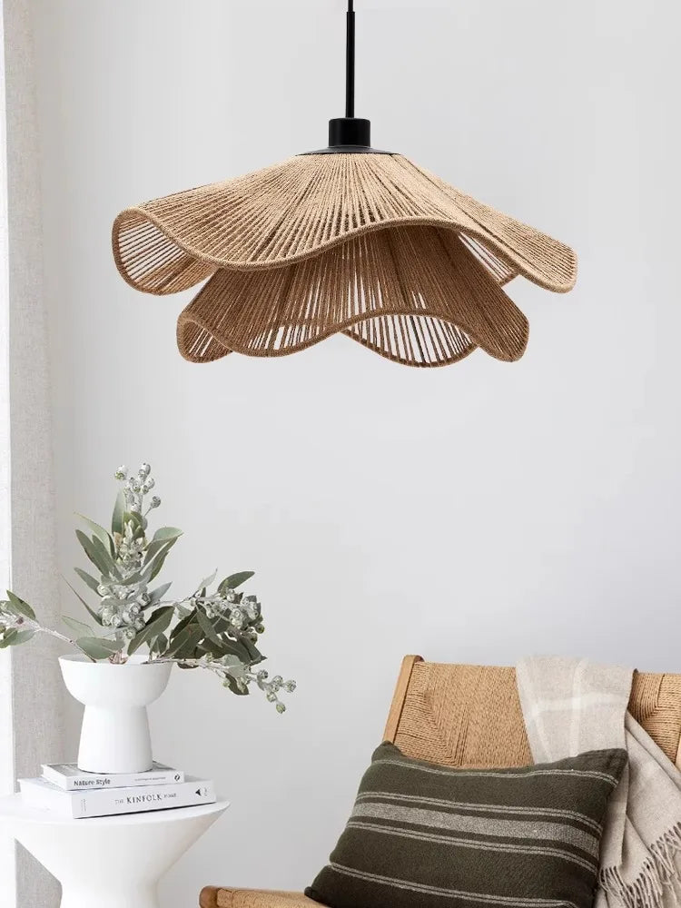 Hemp Rope Chandelier: Nordic Minimalist Wabi Sabi LED Pendant Light for Dining & Bedroom