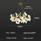 Nordic Ginkgo Branch Leaf Ceiling Chandelier Pendant Lamp for Living Room Home Decor