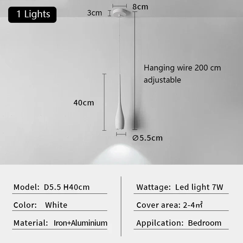 Long Tube LED Pendant Light for Bedside, Dining Room, Bar - Modern Minimalist Design