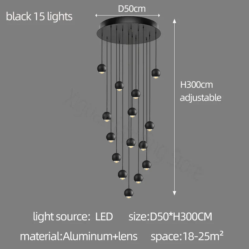 Metal Globe Lens Chandelier for Living Room Kitchen Bedroom Staircase