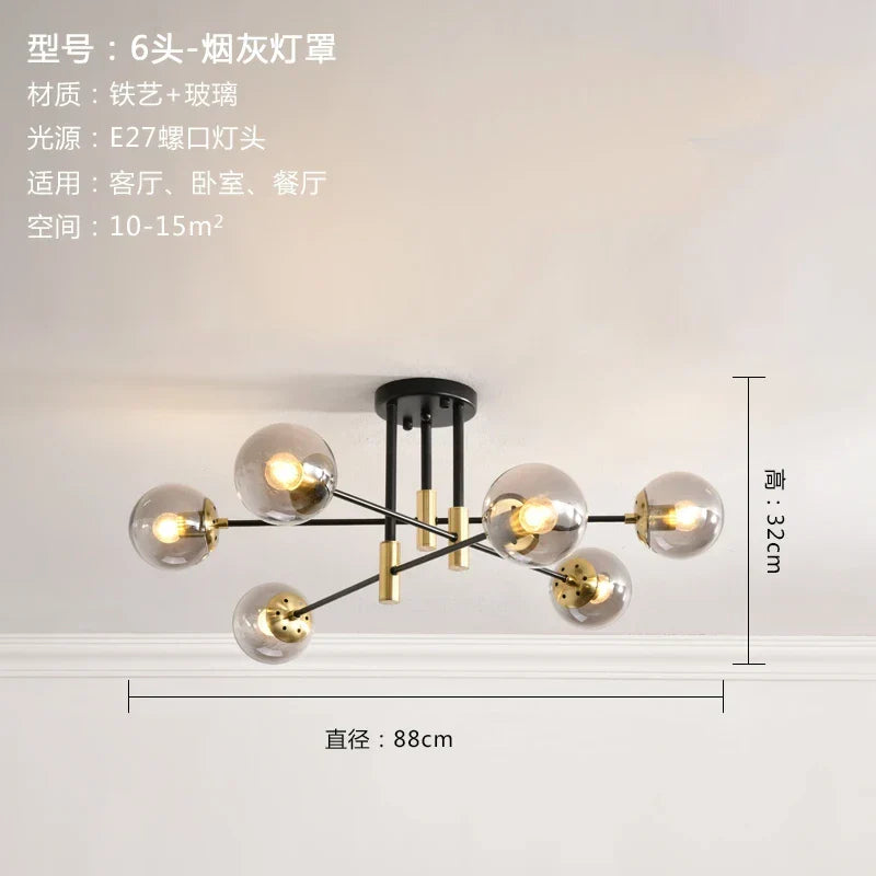Glass Ball LED Chandelier Ceiling Light for Living Room and Kitchen