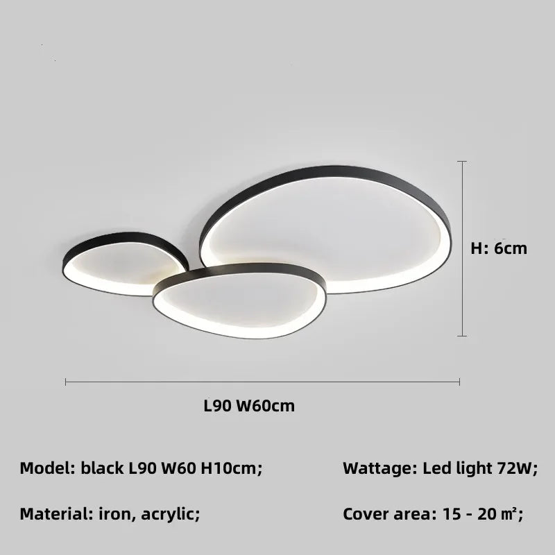 Nordic LED Ceiling Chandelier, Dimmable Black Stone Design for Living Room and Bedroom