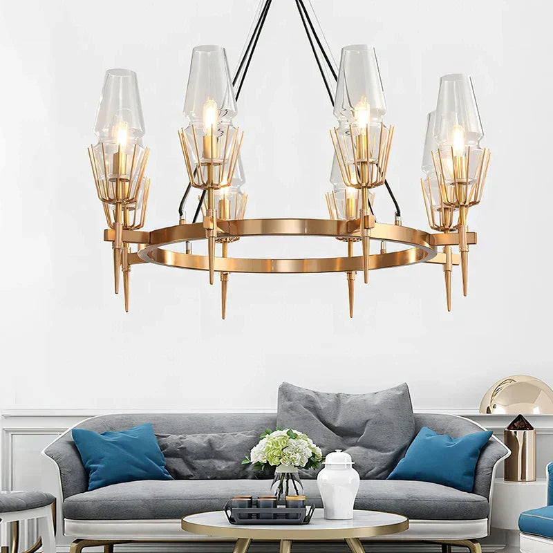 Gold Lustre Glass Chandelier: Modern Luxury Pendant for Living, Dining, Bedroom